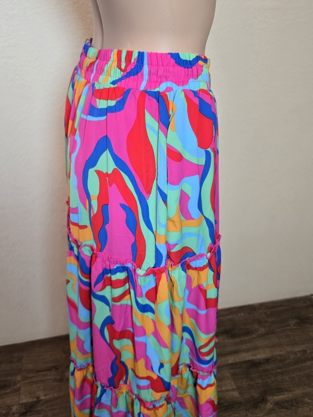 Elastic Waist A Line Midi Skirt Size S/M Drawstring Abstract Colorful Eclectic - Picture 5 of 15